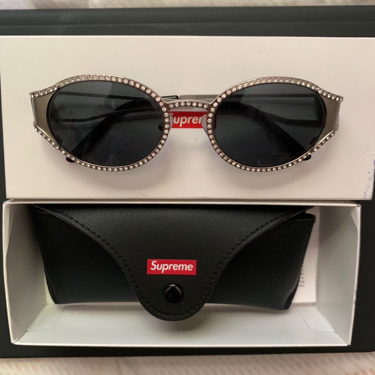 Supreme Supreme Swarovski Miller Sunglasses Silver | Grailed