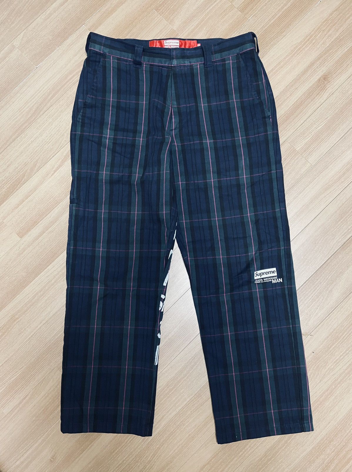 Supreme Supreme x Junya Watanabe CDG Printed Work Pant Navy Plaid | Grailed