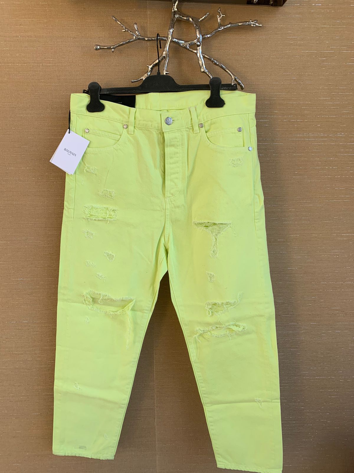Balmain Distressed Straight Denim in Yellow Size US 32 / EU 48 - 3 Thumbnail