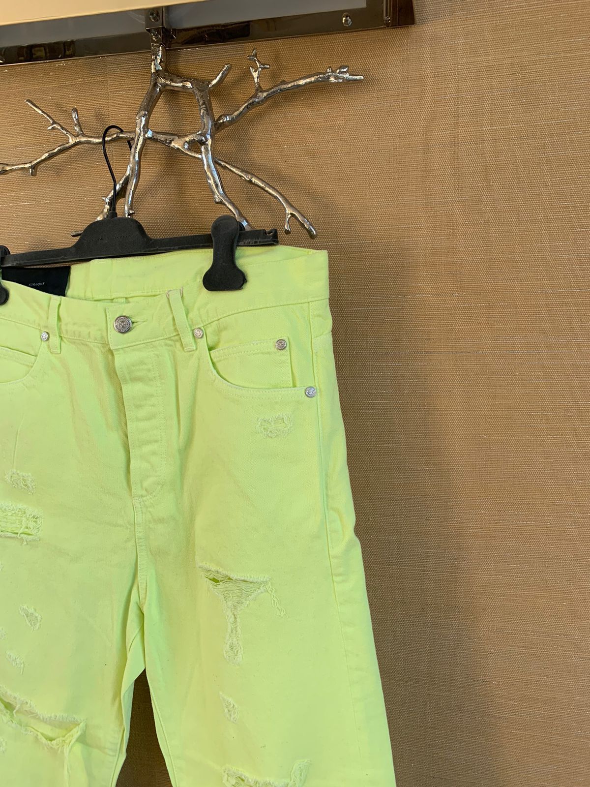 Balmain Distressed Straight Denim in Yellow Size US 32 / EU 48 - 2 Thumbnail