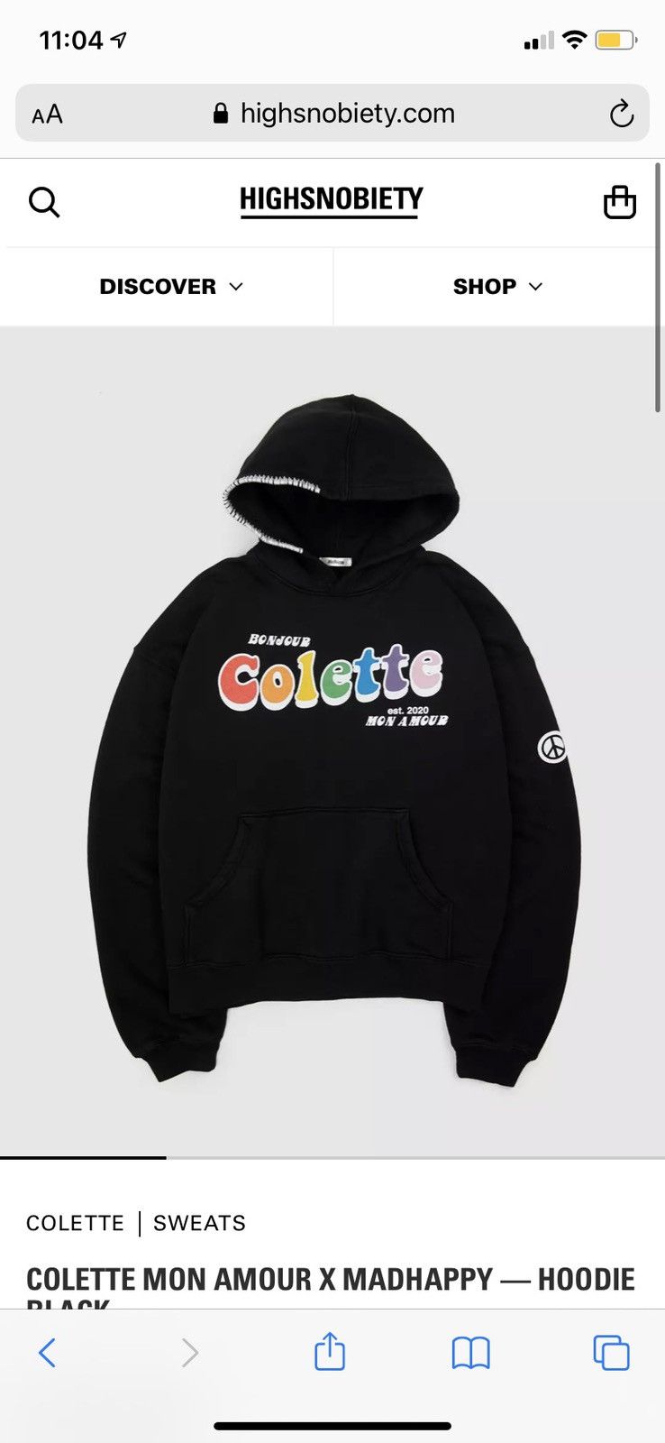 Colette COLETTE MON AMOUR X MADHAPPY —HOODIE BLACK Grailed