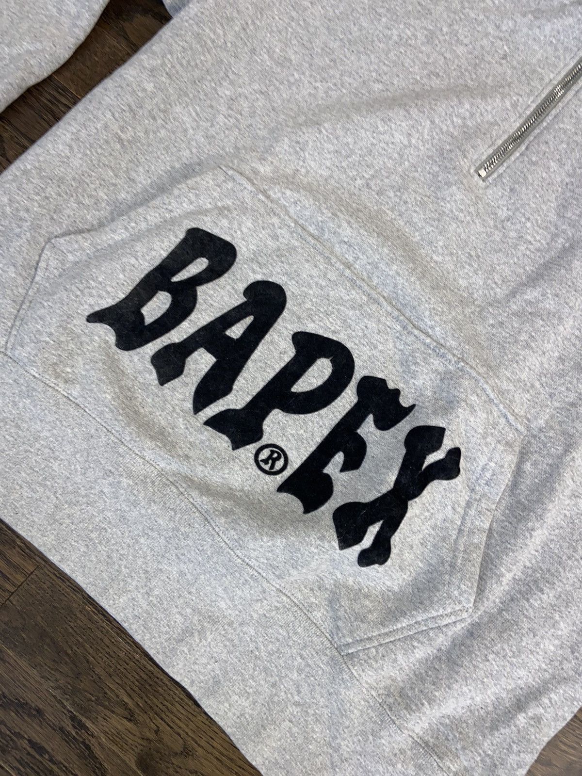 Bape OG Bape Hoodie BAPEX Felt Logo Pullover Quarter Zip Grey Size US M / EU 48-50 / 2 - 3 Thumbnail