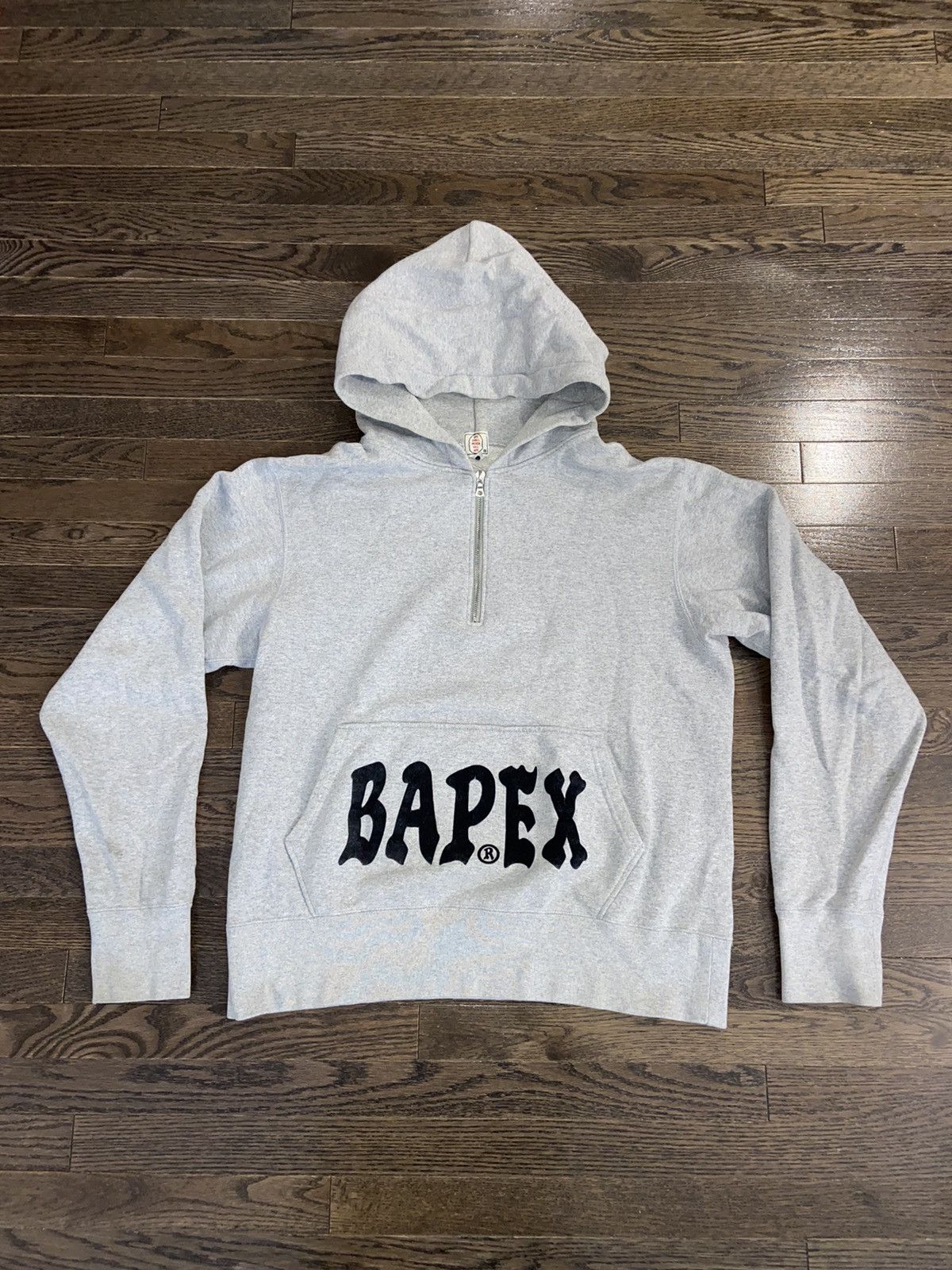 Bape OG Bape Hoodie BAPEX Felt Logo Pullover Quarter Zip Grey Size US M / EU 48-50 / 2 - 1 Thumbnail