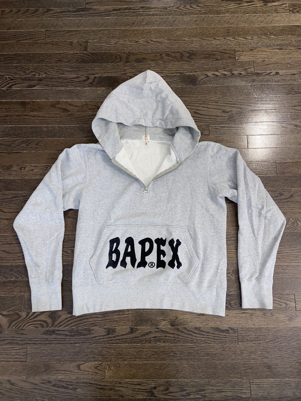 Bape OG Bape Hoodie BAPEX Felt Logo Pullover Quarter Zip Grey Size US M / EU 48-50 / 2 - 2 Thumbnail