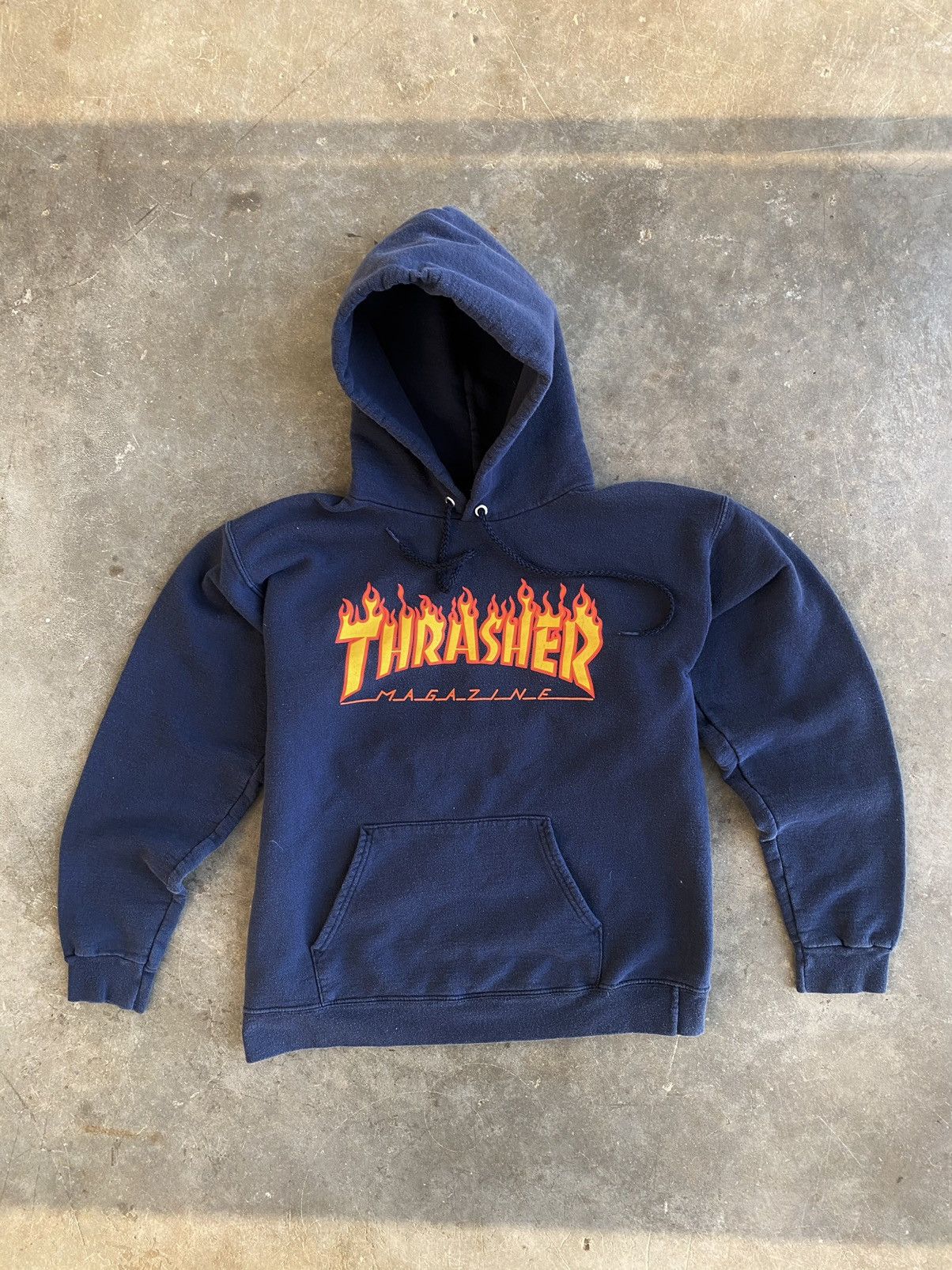 Thrasher Flames Logo Hoodie Navy Blue Small OG Skate Fire