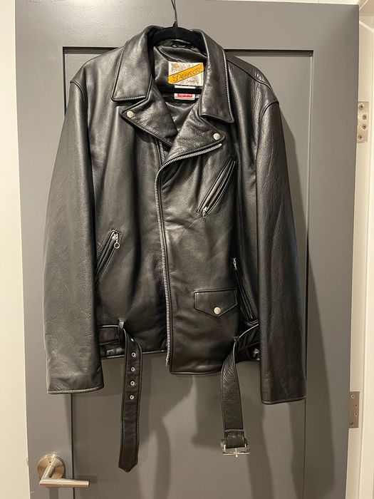 Supreme Schott The Crow Perfecto Leather Jacket Black for Men