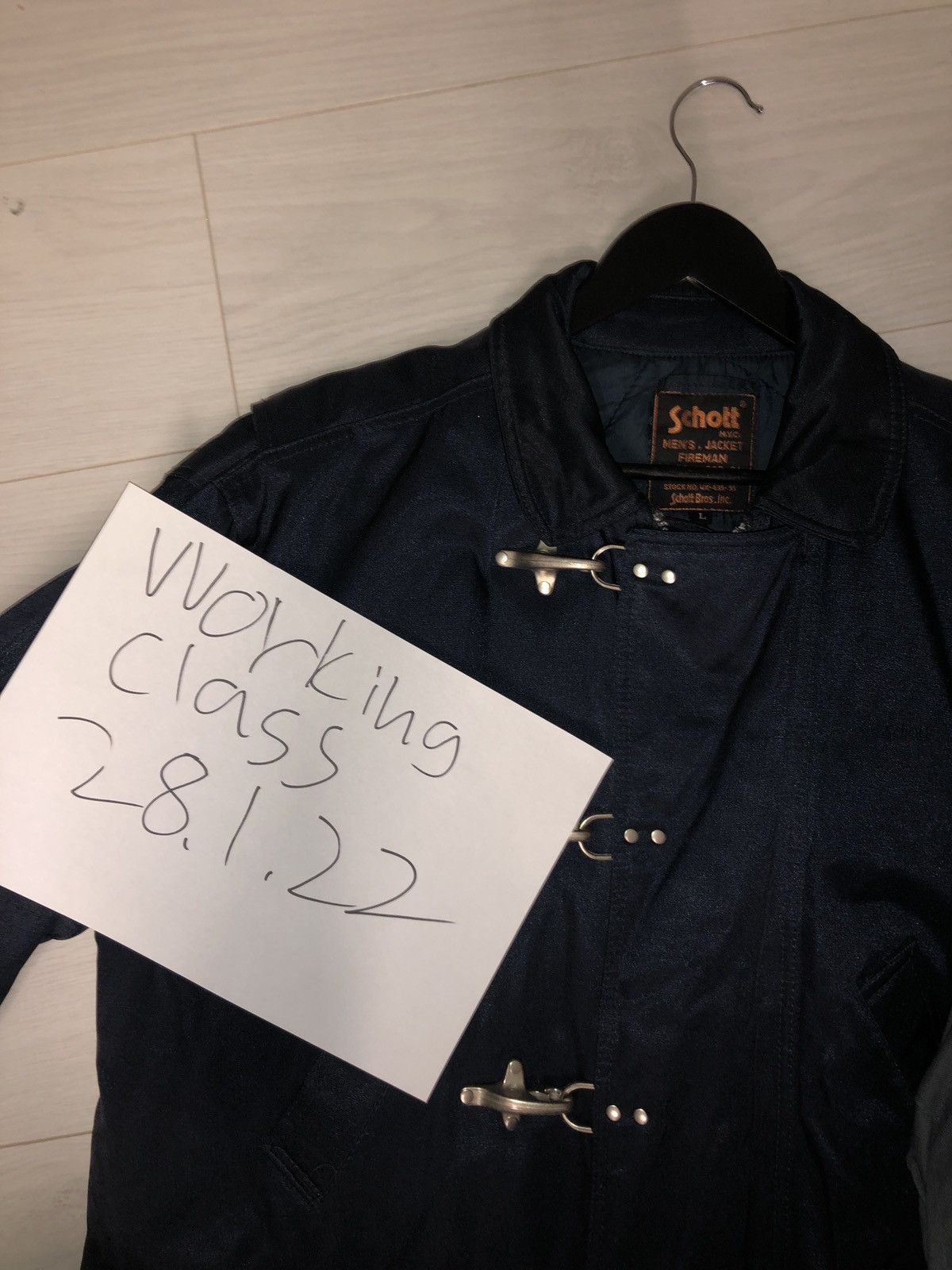 ※九萬　Schott N.Y.C. Fireman Jacket ネイビー 90's Schott Cotton Nylon Fireman Jacket Black Mens XL
