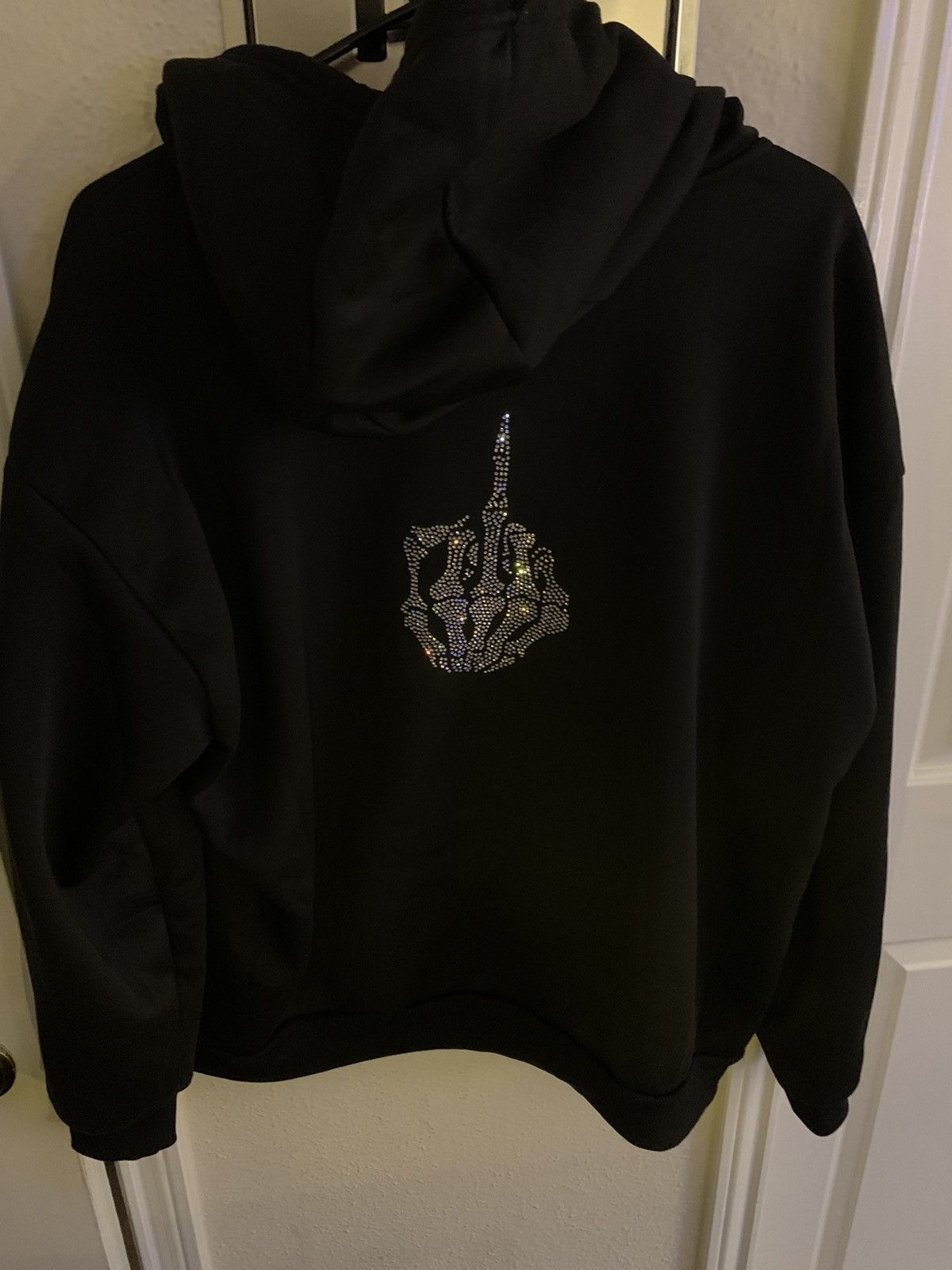 Vintage Rhinestones Skeleton Hand and Cross Zip Up hoodie | Grailed