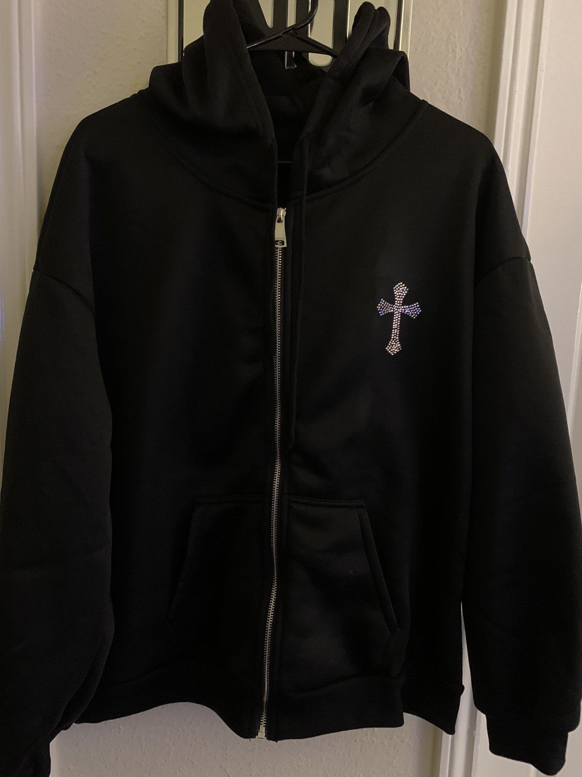 Vintage Rhinestones Skeleton Hand and Cross Zip Up hoodie | Grailed