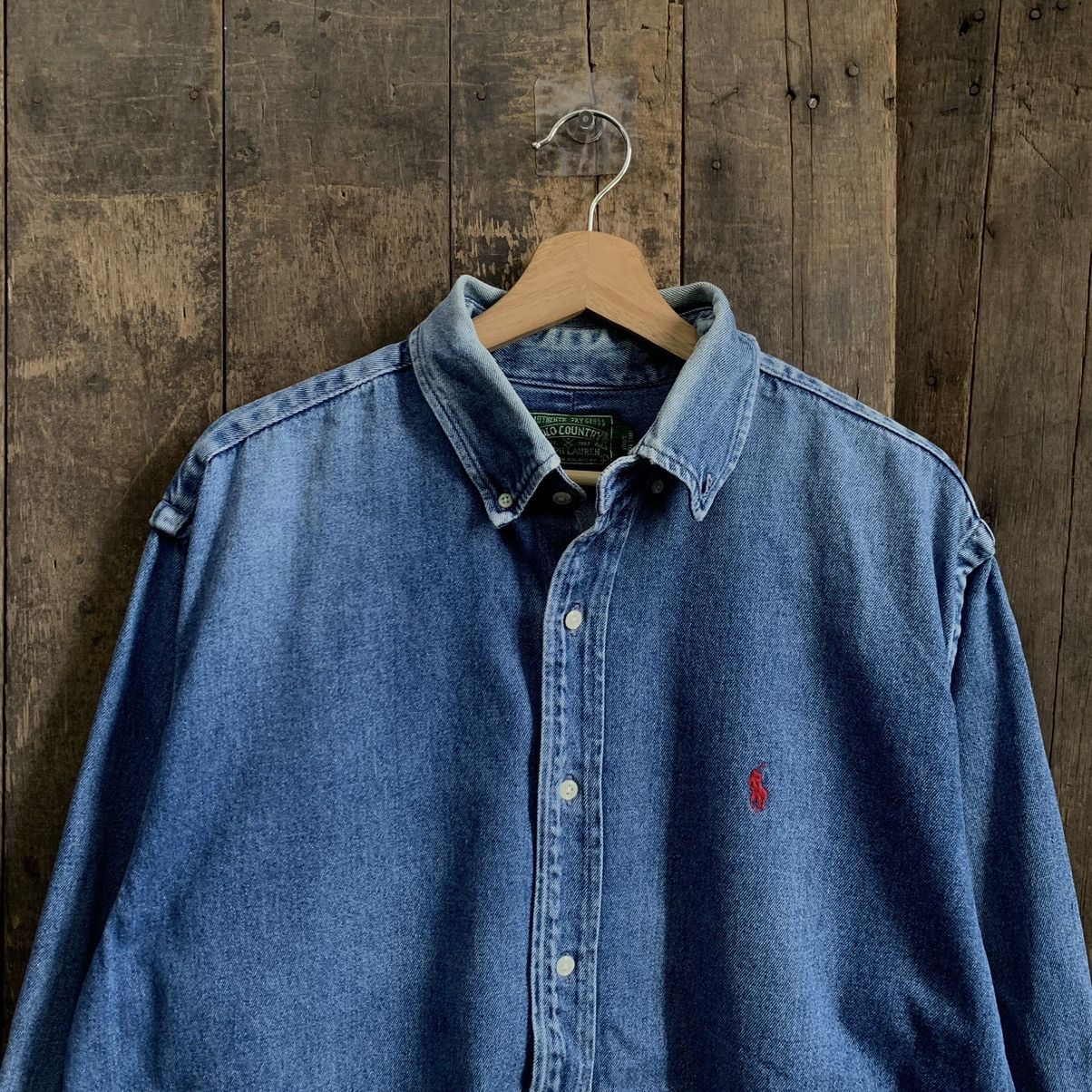 Polo Ralph Lauren × Vintage Vtg Polo Country Ralph Lauren Button Up Denim Shirt Size US L / EU 52-54 / 3 - 2 Thumbnail