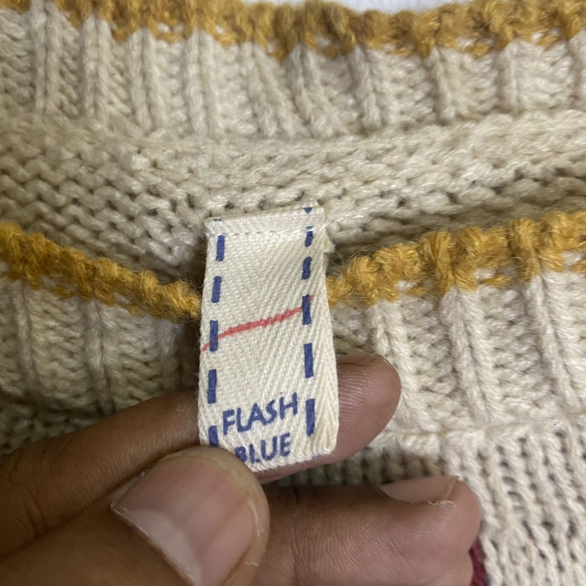 Aran Isles Knitwear × Japanese Brand Vintage Flash Blue Drawstring Honeycomb Knitwear Jumper Size US L / EU 52-54 / 3 - 5 Thumbnail