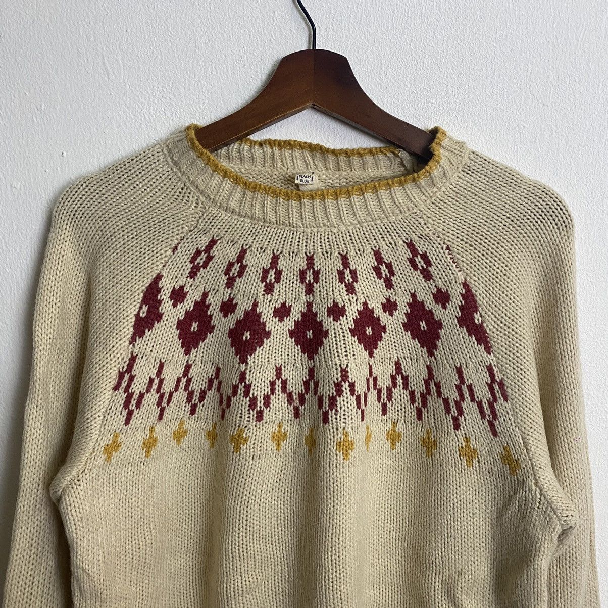 Aran Isles Knitwear × Japanese Brand Vintage Flash Blue Drawstring Honeycomb Knitwear Jumper Size US L / EU 52-54 / 3 - 4 Thumbnail