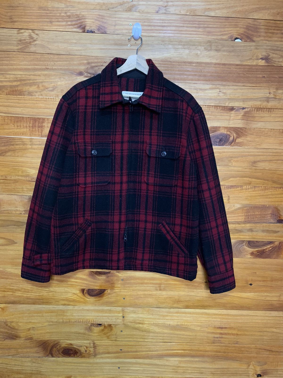 Japanese Brand Back Number Checkered Wool Zipper Jacket Size US L / EU 52-54 / 3 - 1 Thumbnail