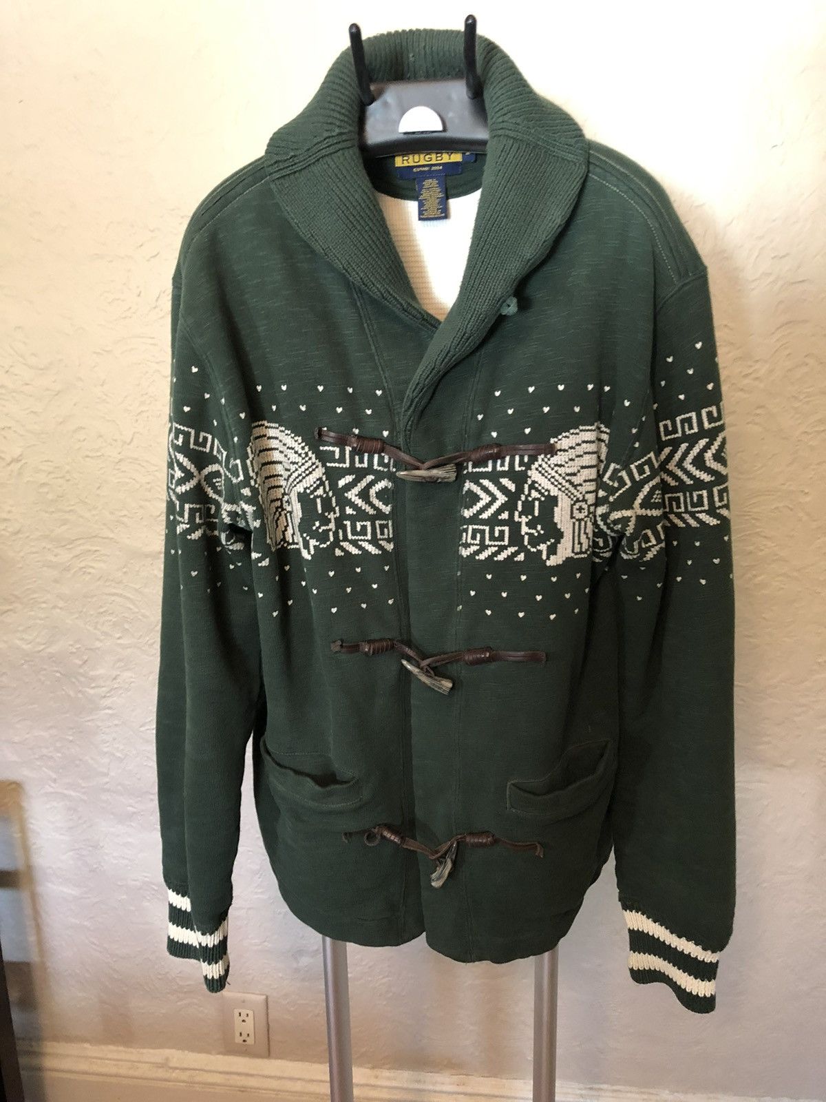 Fleece cardigan with waffle knit lining