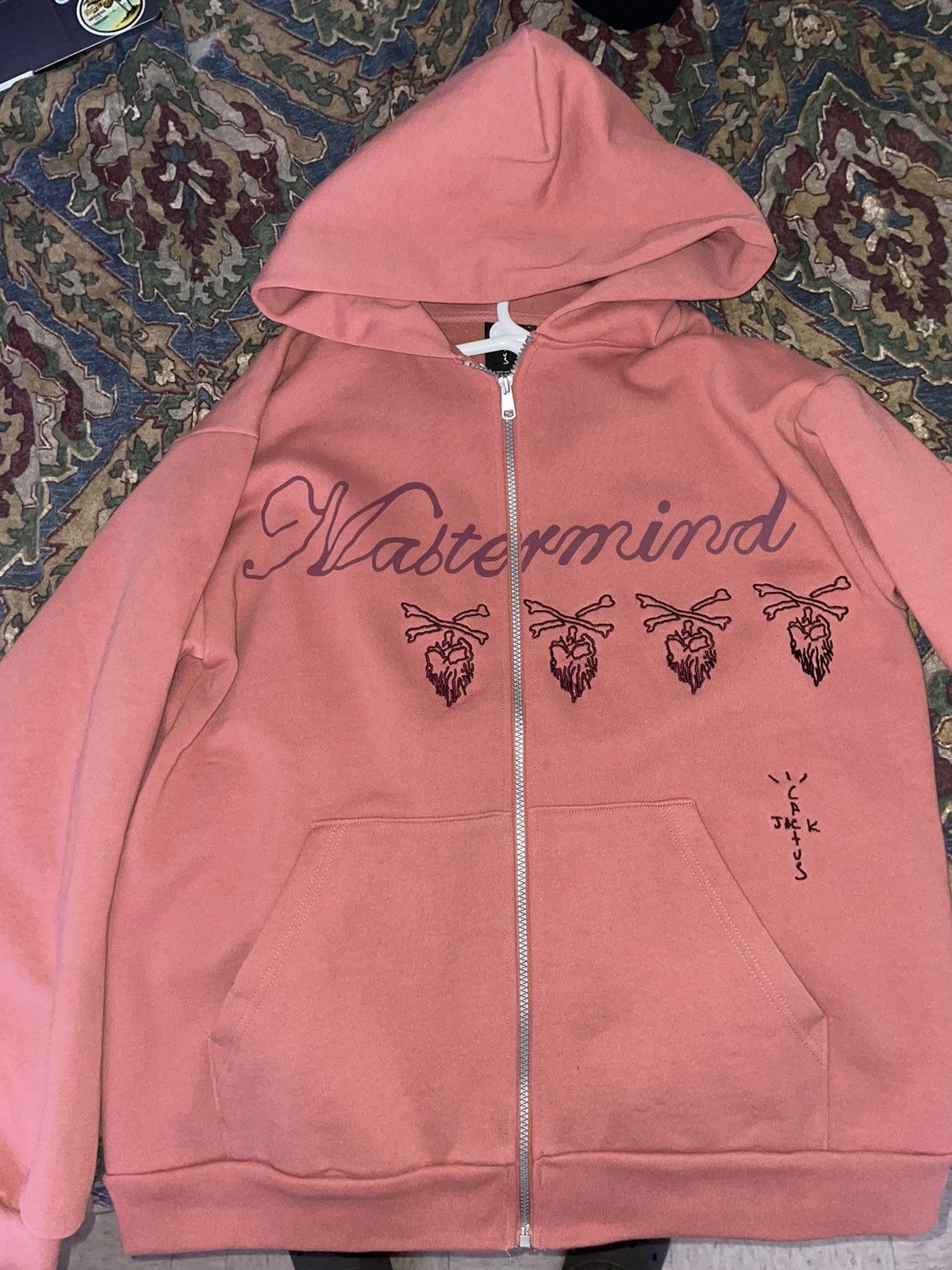 Travis Scott Jacket Men XL Pink Cactus Jack Mastermind Hoodie Flame Skull  Zip Up