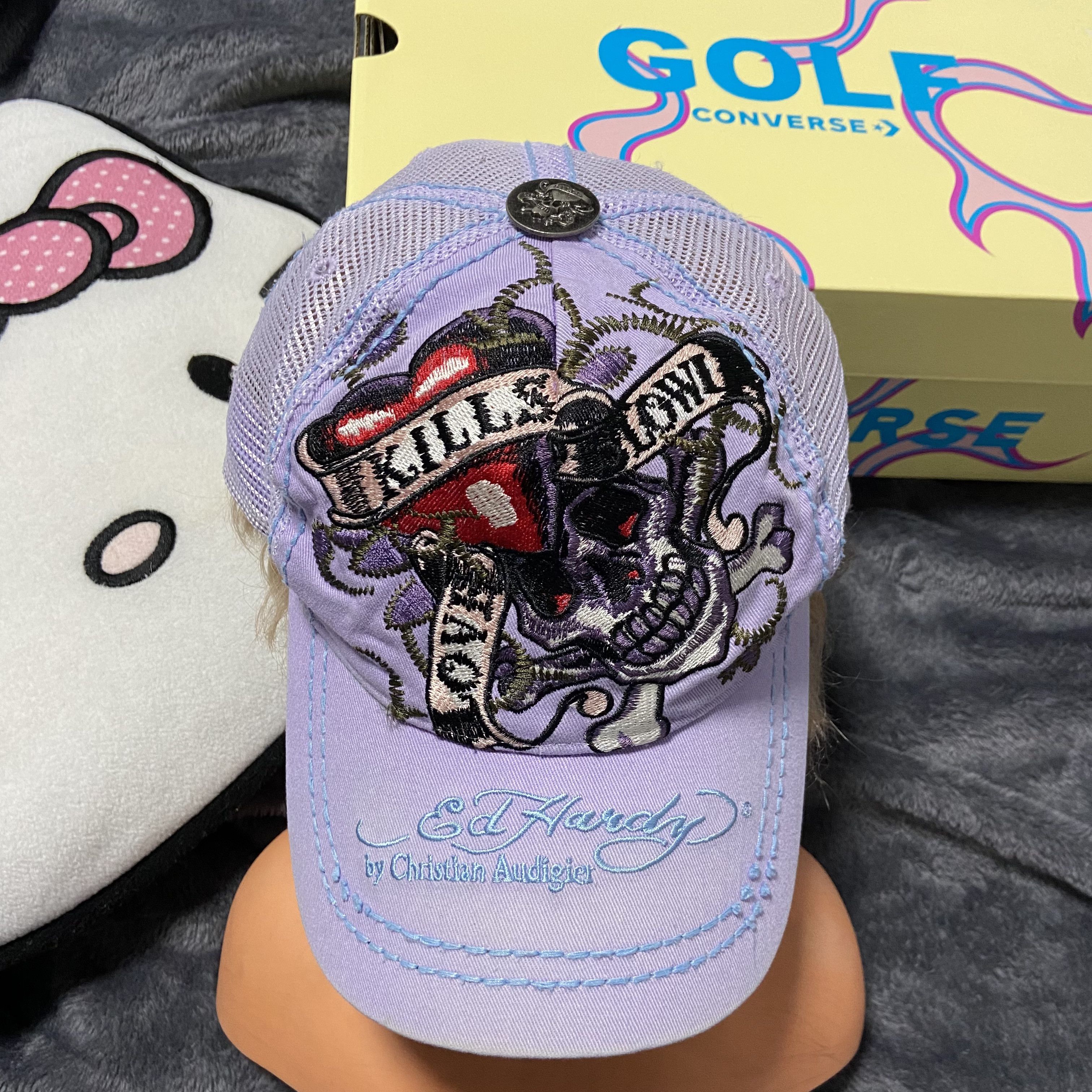 Ed Hardy PURPLE HAZE ED HARDY EMBROIDERED SKELETON RARE CAP - № 4150 Size ONE SIZE - 2 Thumbnail