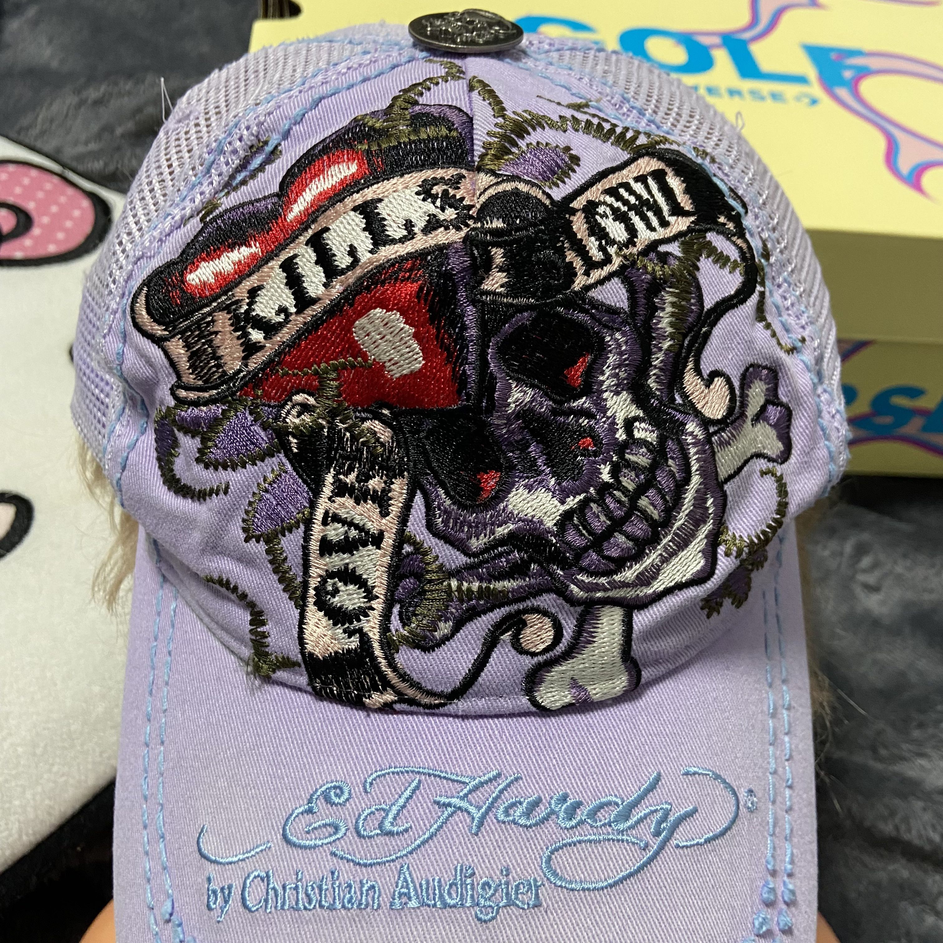 Ed Hardy PURPLE HAZE ED HARDY EMBROIDERED SKELETON RARE CAP - № 4150 Size ONE SIZE - 3 Thumbnail