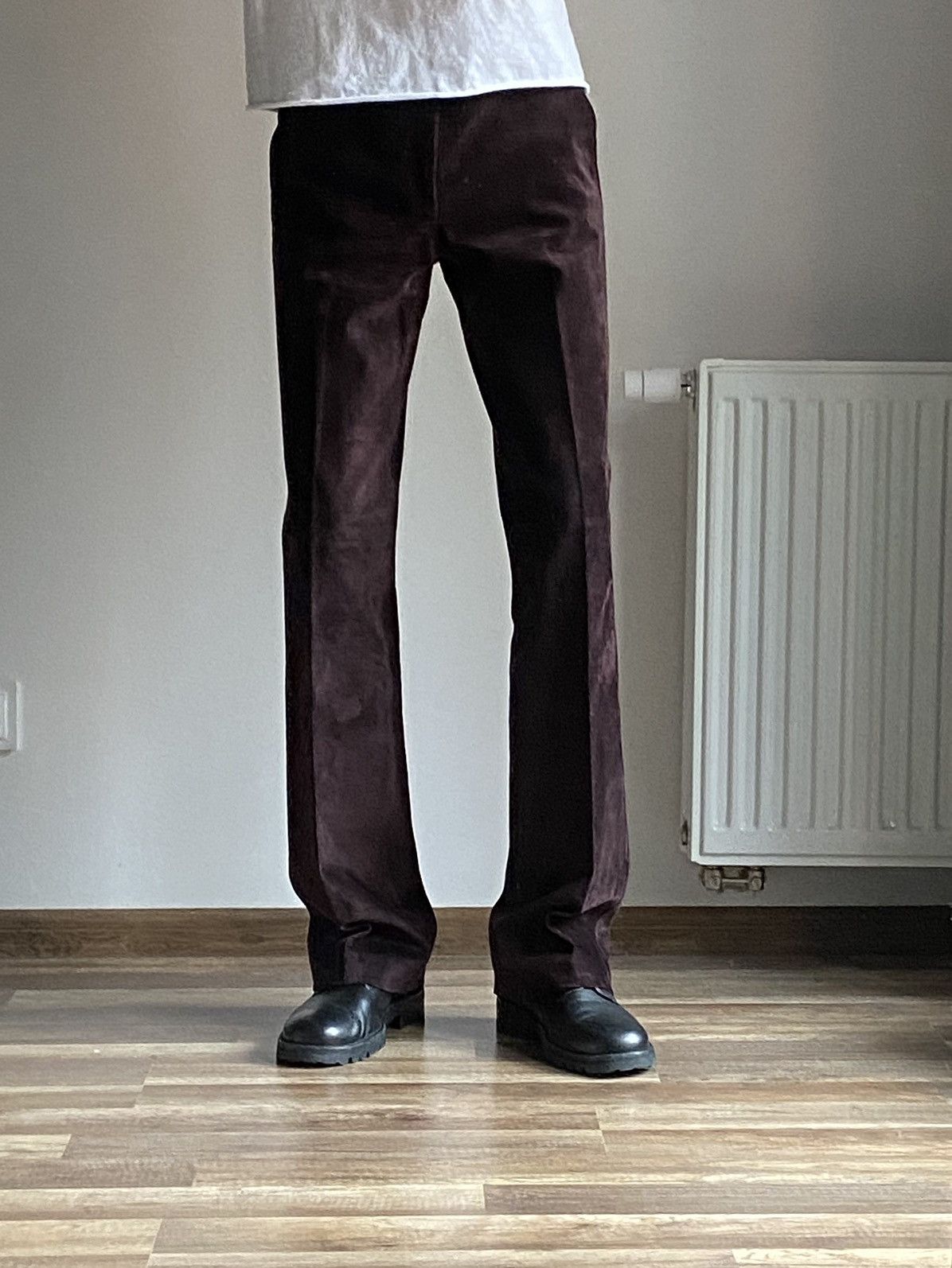 image of Gucci Flared Suede Leather Pants in Burgundy, Men's (Size 30)