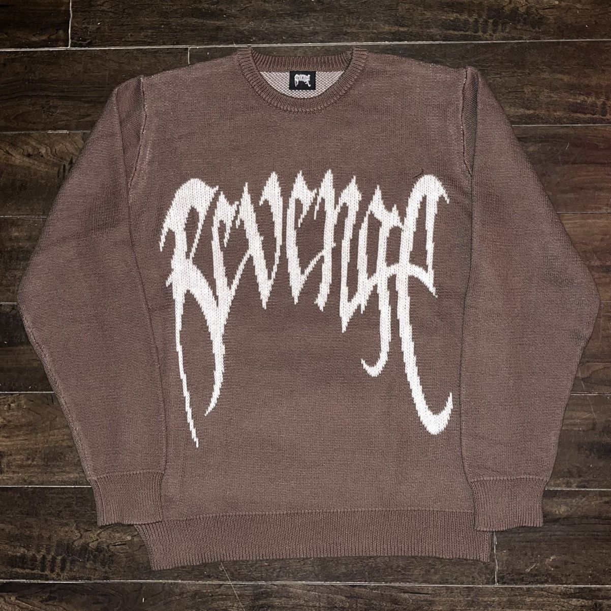 Revenge Knit Logo Sweaters on sale Brown Medium