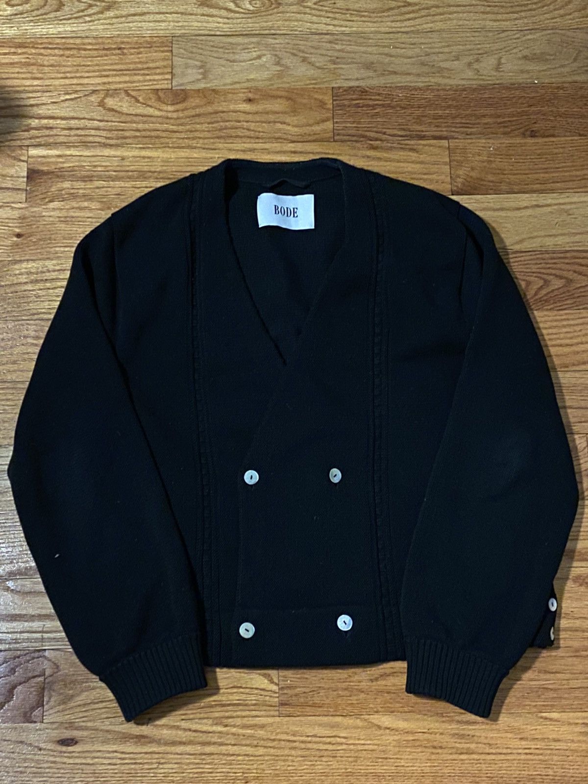 Bode Bode Double Breasted Cotton Cardigan Black | Grailed