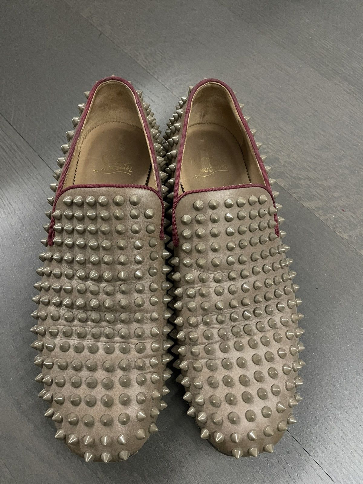 Christian Louboutin Rollerboy Spikes Velours-GG AUTH Christian Louboutin ROLLERBOY SPIKES FLAT Calf Loafers  main image 3