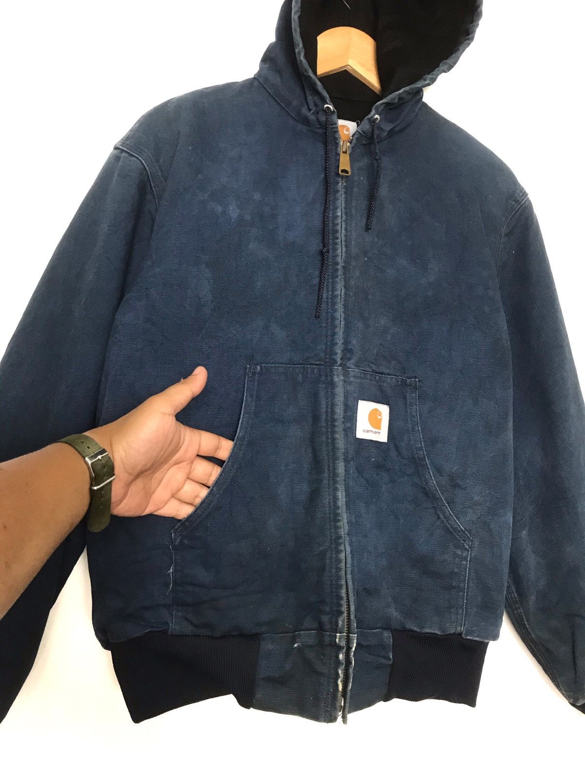 Carhartt × Vintage Vintage Charhartt Denim Blue Hoodie Jacket Size US M / EU 48-50 / 2 - 2 Thumbnail