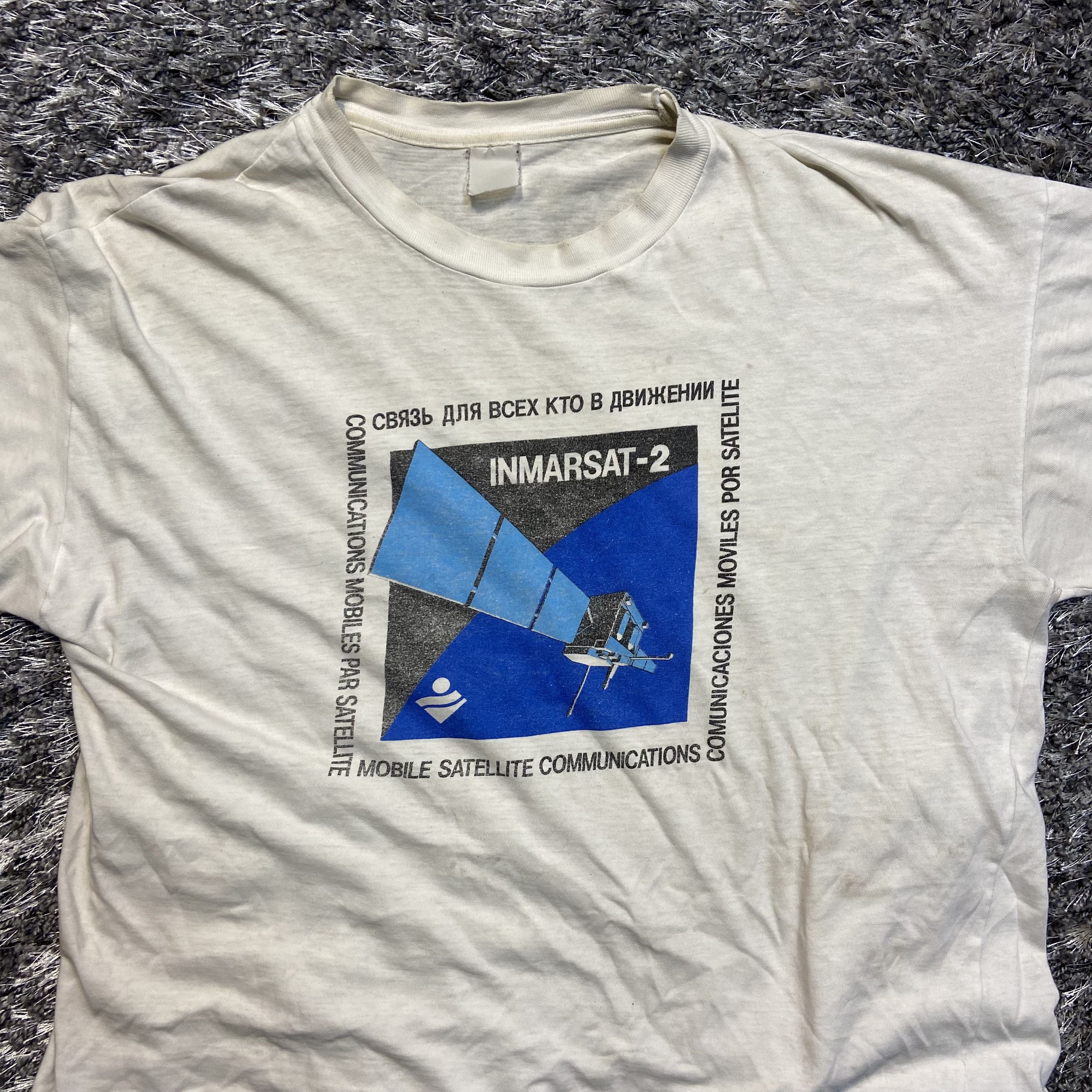 Vintage 1980s СВЯЗЬ ДЛЯ ТЕХ КТО В ДВИЖЕНИИ - INMARSAT 2 PROMO TEE Size US L / EU 52-54 / 3 - 2 Thumbnail