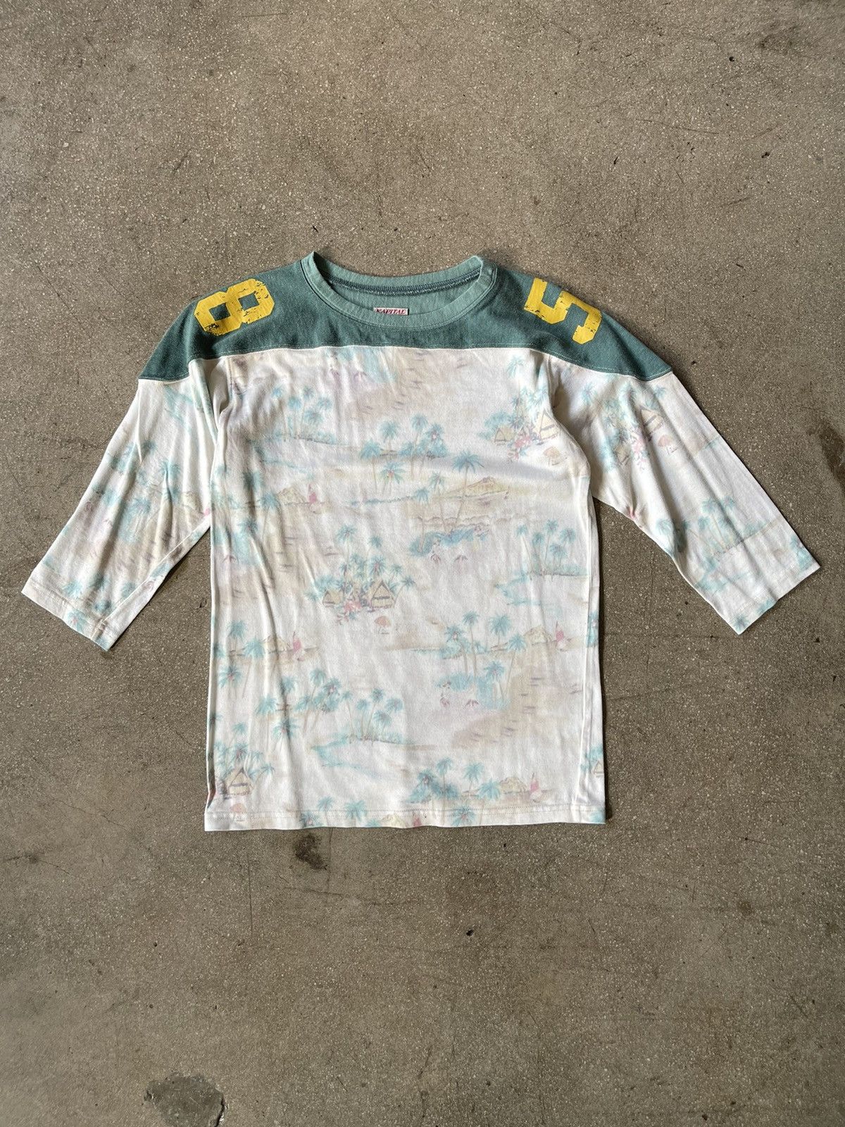 image of Kapital 3/4 Sleeve Tropical Jersey in White, Men's (Size XS)