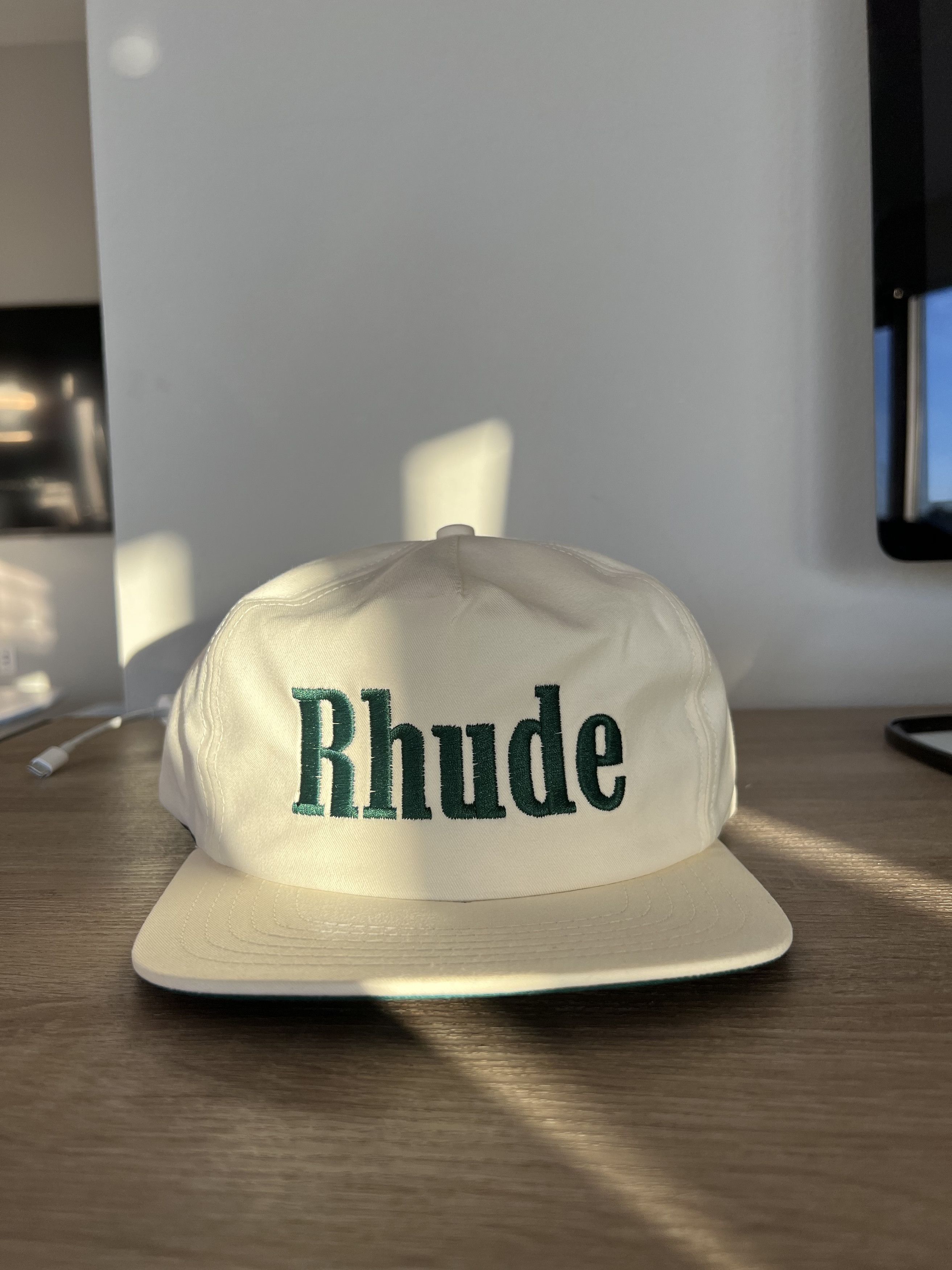 Rhude Cream / Green Snapback Hat | Grailed