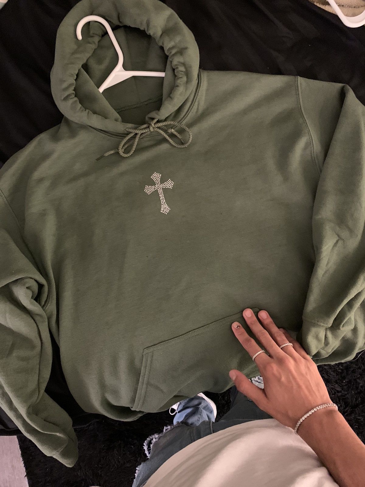 Vintage Rhinestones Skeleton Hands and Cross Hoodie | Grailed