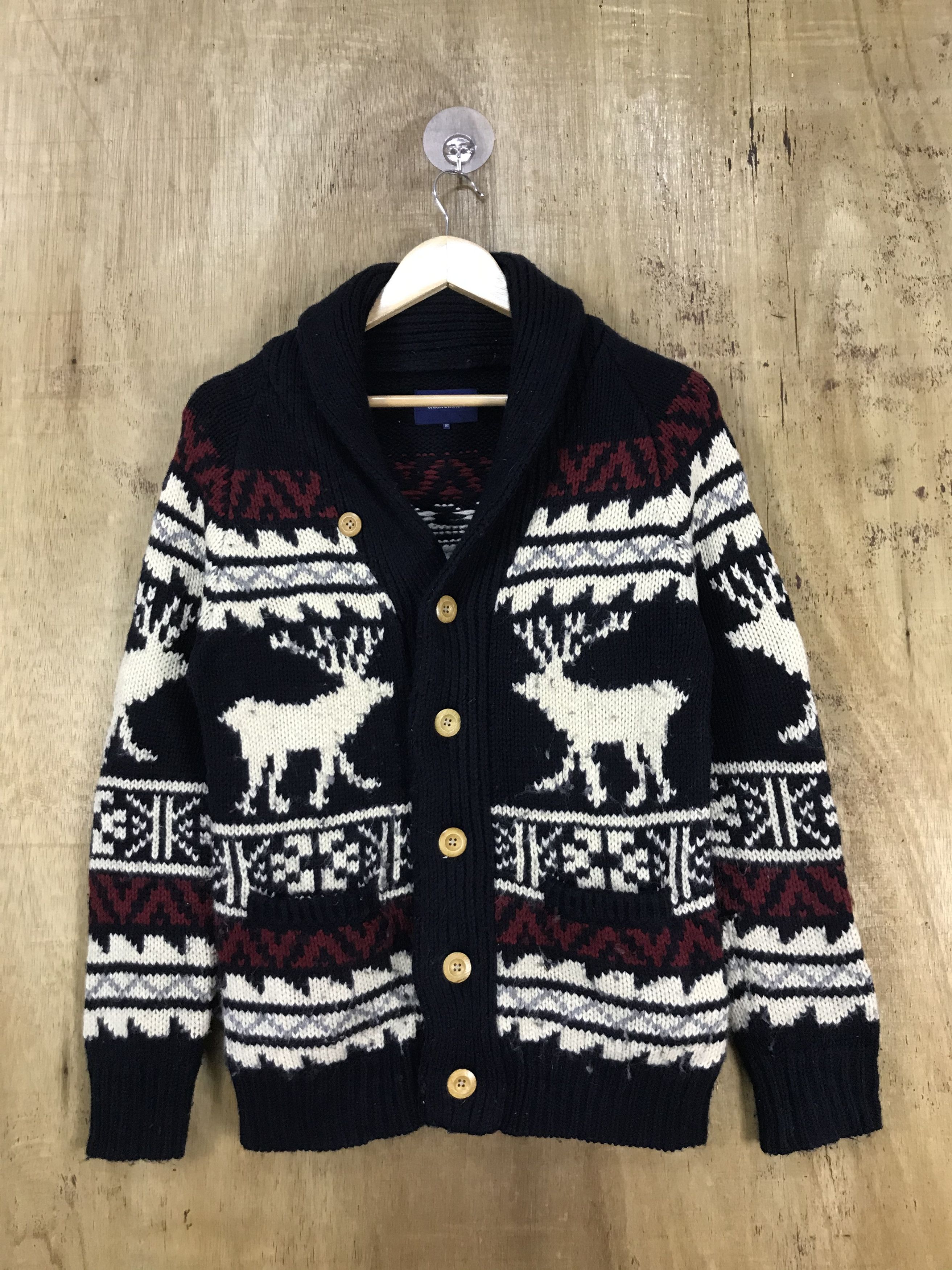 Union Station Deer Knit Nordic Shawl Collar Cardigan