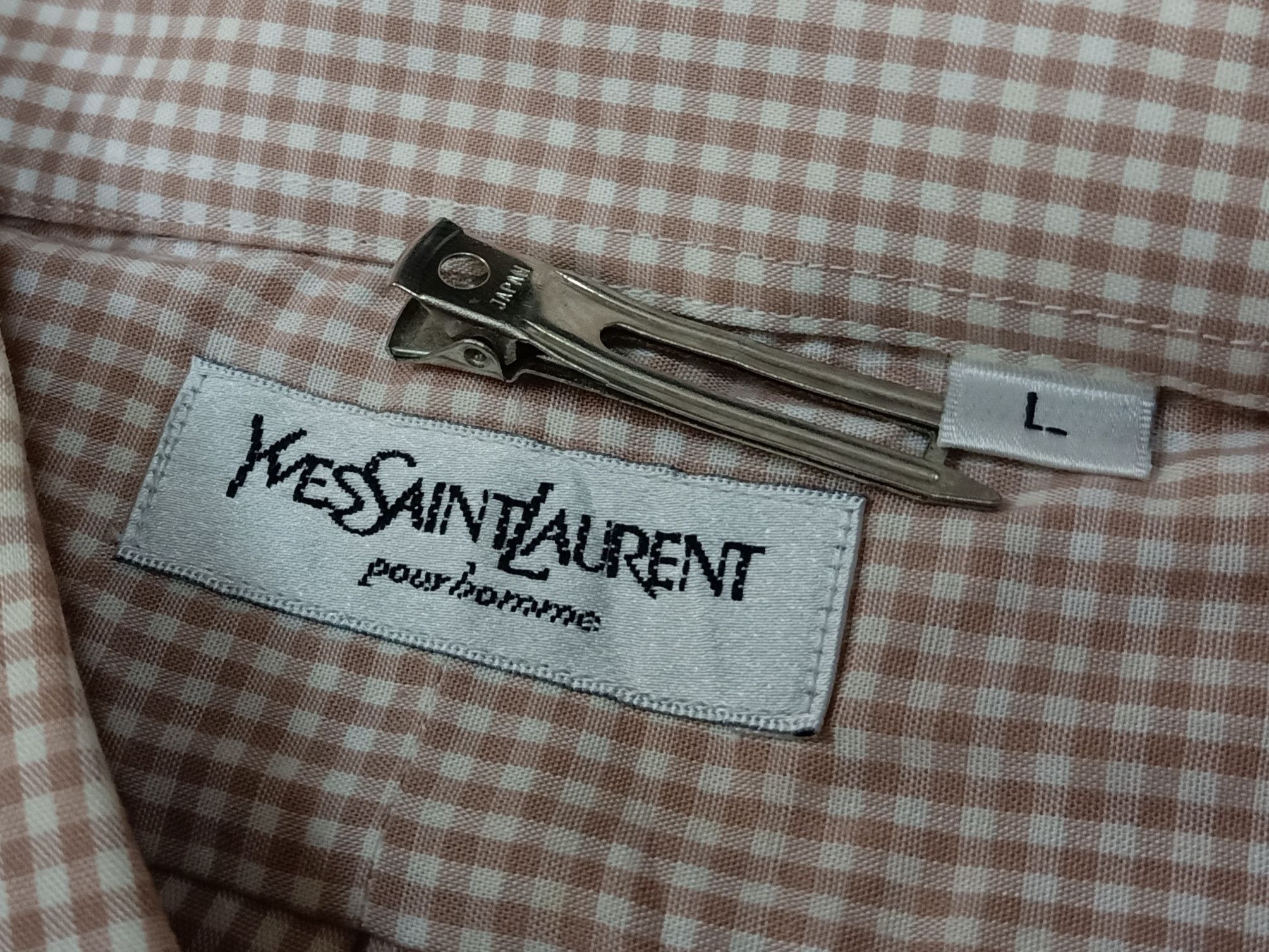 Vintage × Yves Saint Laurent YVES SAINT LAURENT Pour Homme Peach Checkered Shirts. Size US L / EU 52-54 / 3 - 8 Thumbnail