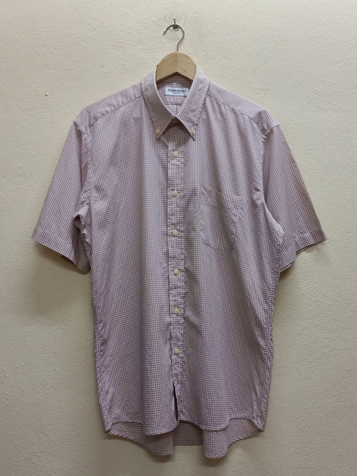 Vintage YVES SAINT LAURENT Pour Homme Peach Checkered Shirts. Size US S / EU 44-46 / 1 - 1 Preview