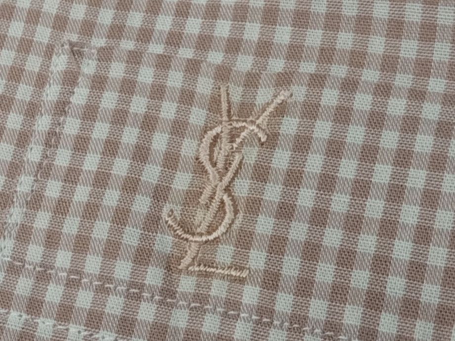 Vintage × Yves Saint Laurent YVES SAINT LAURENT Pour Homme Peach Checkered Shirts. Size US L / EU 52-54 / 3 - 6 Thumbnail