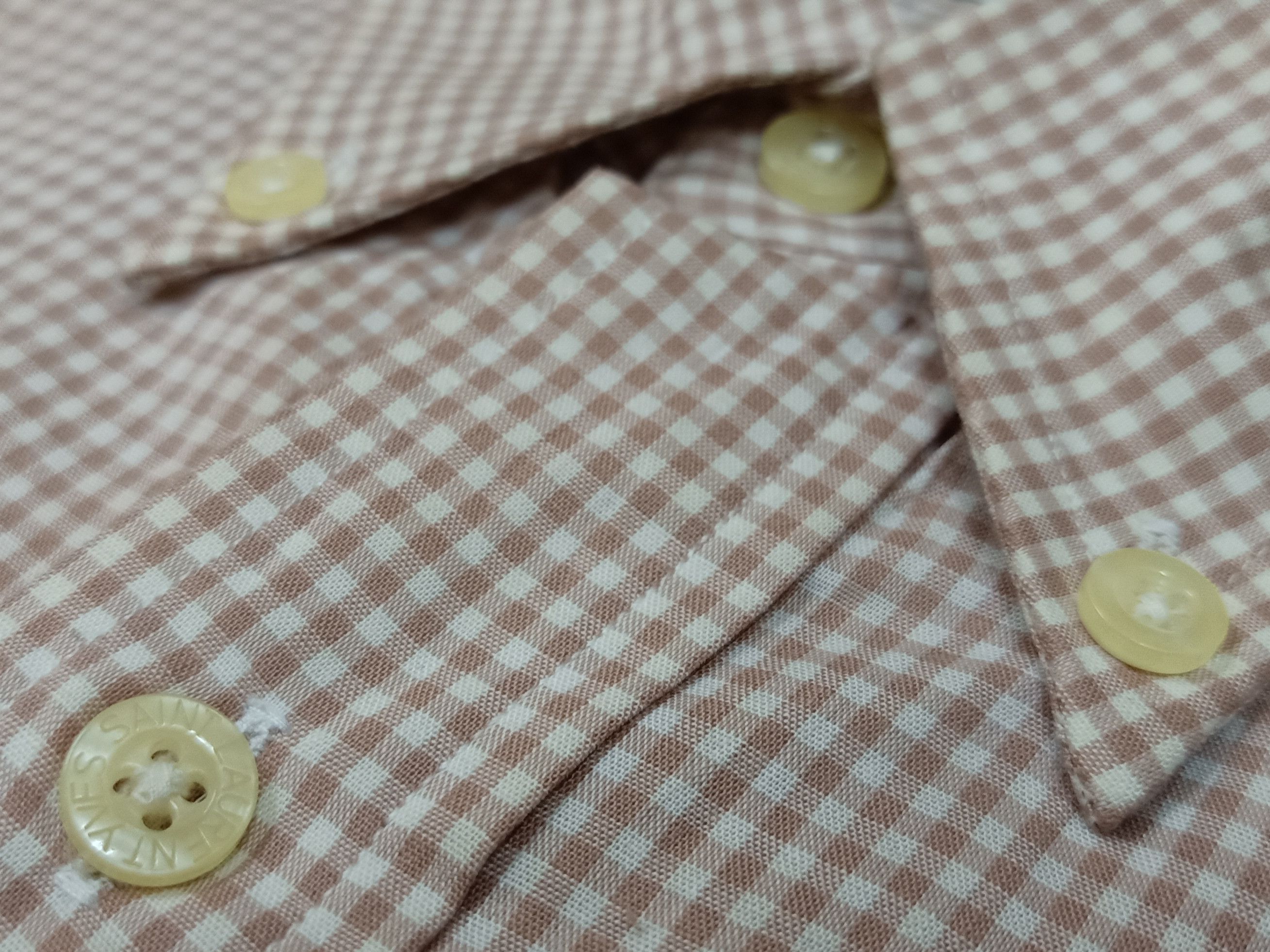 Vintage × Yves Saint Laurent YVES SAINT LAURENT Pour Homme Peach Checkered Shirts. Size US L / EU 52-54 / 3 - 5 Thumbnail