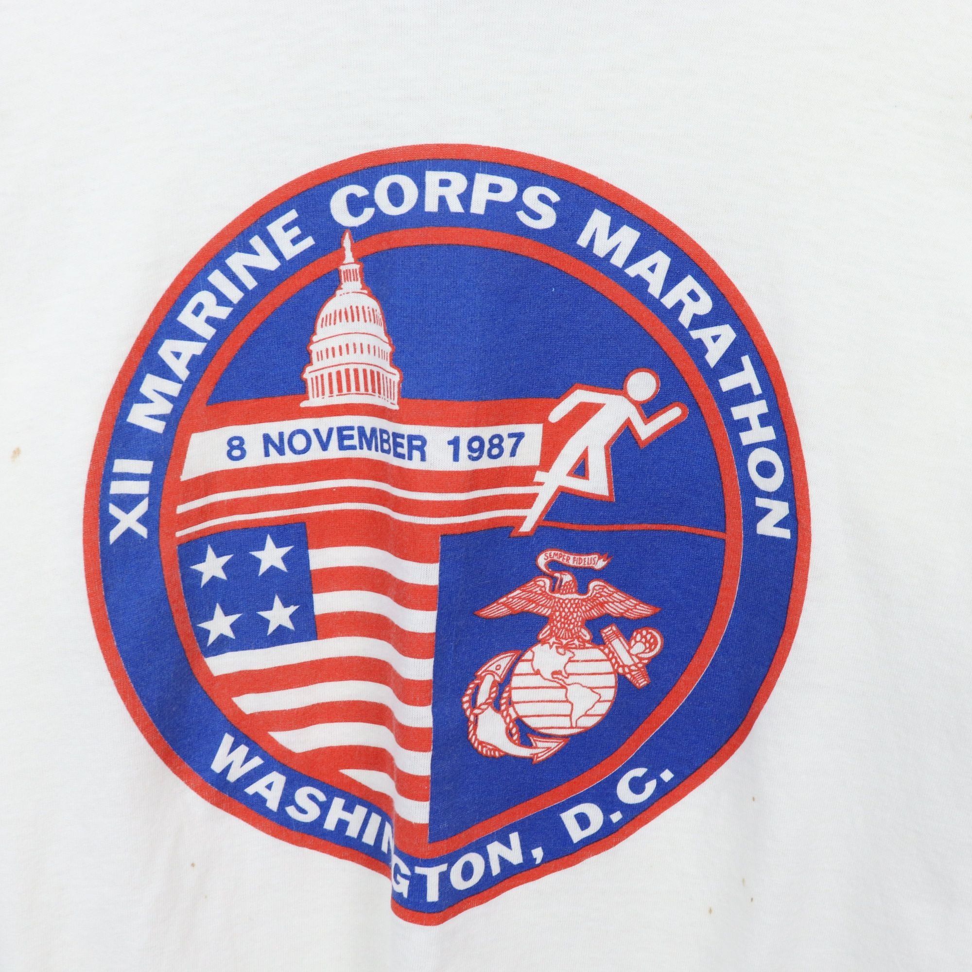 Vintage Vintage US Marine Corps 1987 Marathon Ringer T Shirt Size US S / EU 44-46 / 1 - 3 Thumbnail