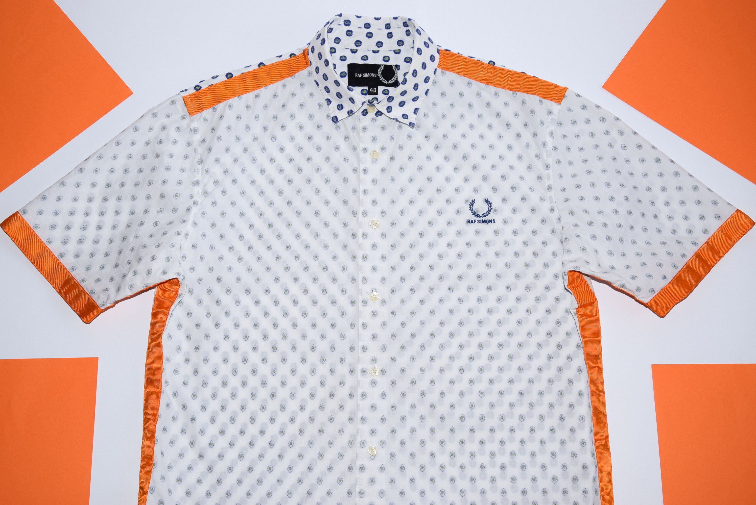 Fred Perry × Raf Simons RAF SIMON x FRED PERRY FLORAL TAPE SHIRT 40 ~ M P2P 20.5" Size US M / EU 48-50 / 2 - 9 Thumbnail