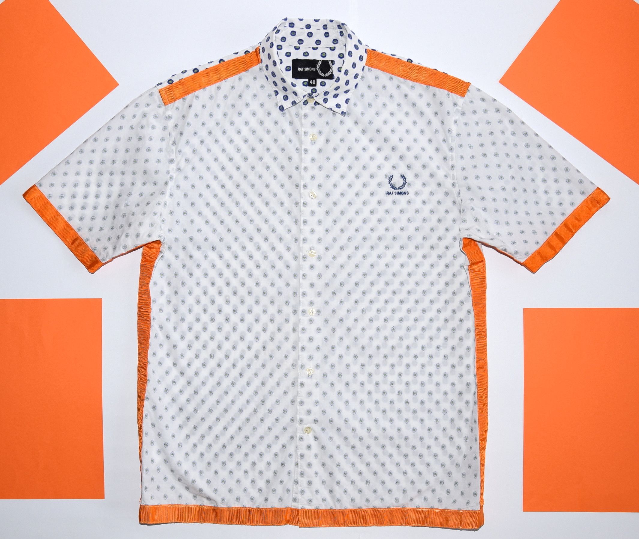 Fred Perry × Raf Simons RAF SIMON x FRED PERRY FLORAL TAPE SHIRT 40 ~ M P2P 20.5" Size US M / EU 48-50 / 2 - 3 Thumbnail