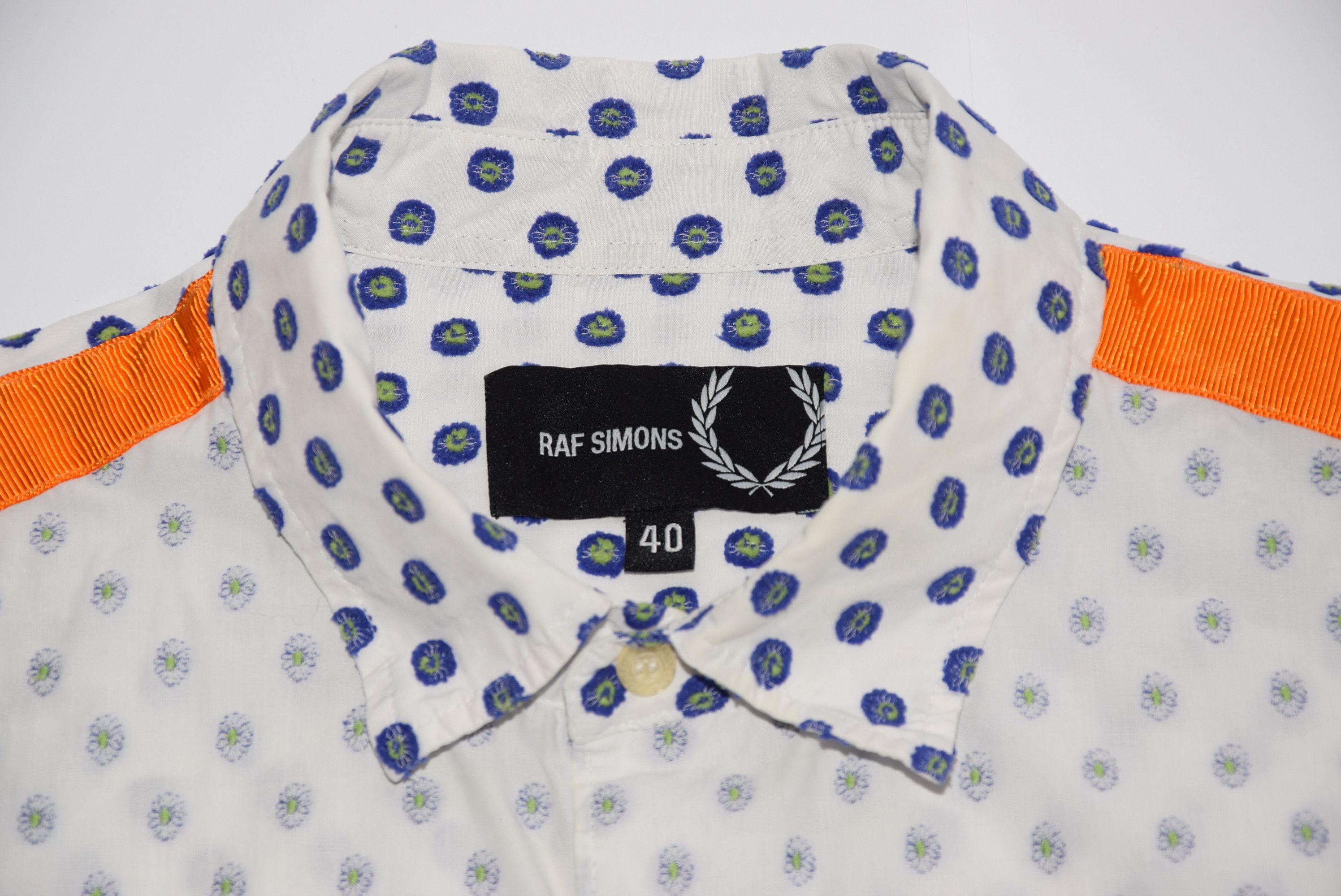 Fred Perry × Raf Simons RAF SIMON x FRED PERRY FLORAL TAPE SHIRT 40 ~ M P2P 20.5" Size US M / EU 48-50 / 2 - 5 Thumbnail