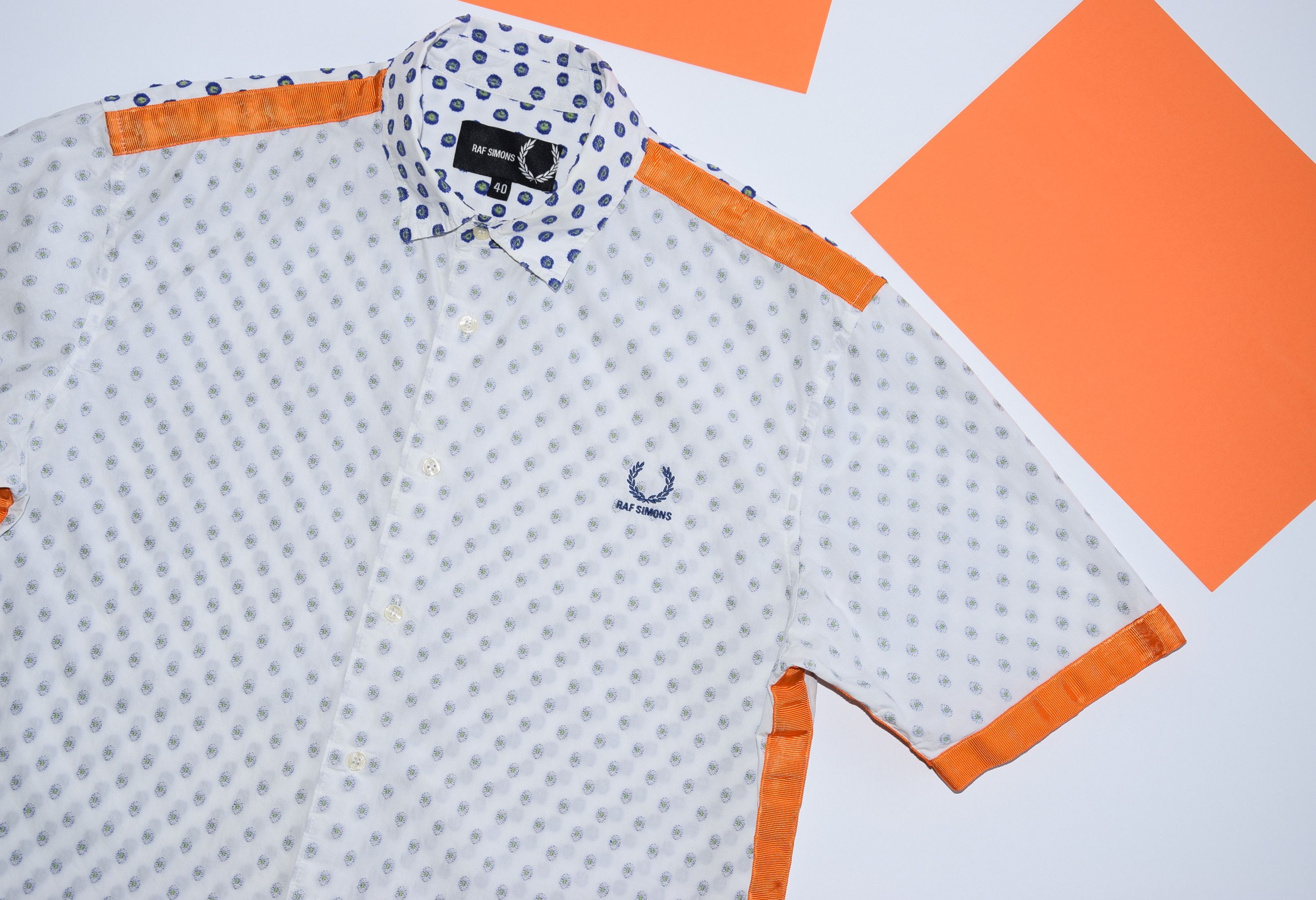 Fred Perry × Raf Simons RAF SIMON x FRED PERRY FLORAL TAPE SHIRT 40 ~ M P2P 20.5" Size US M / EU 48-50 / 2 - 2 Thumbnail
