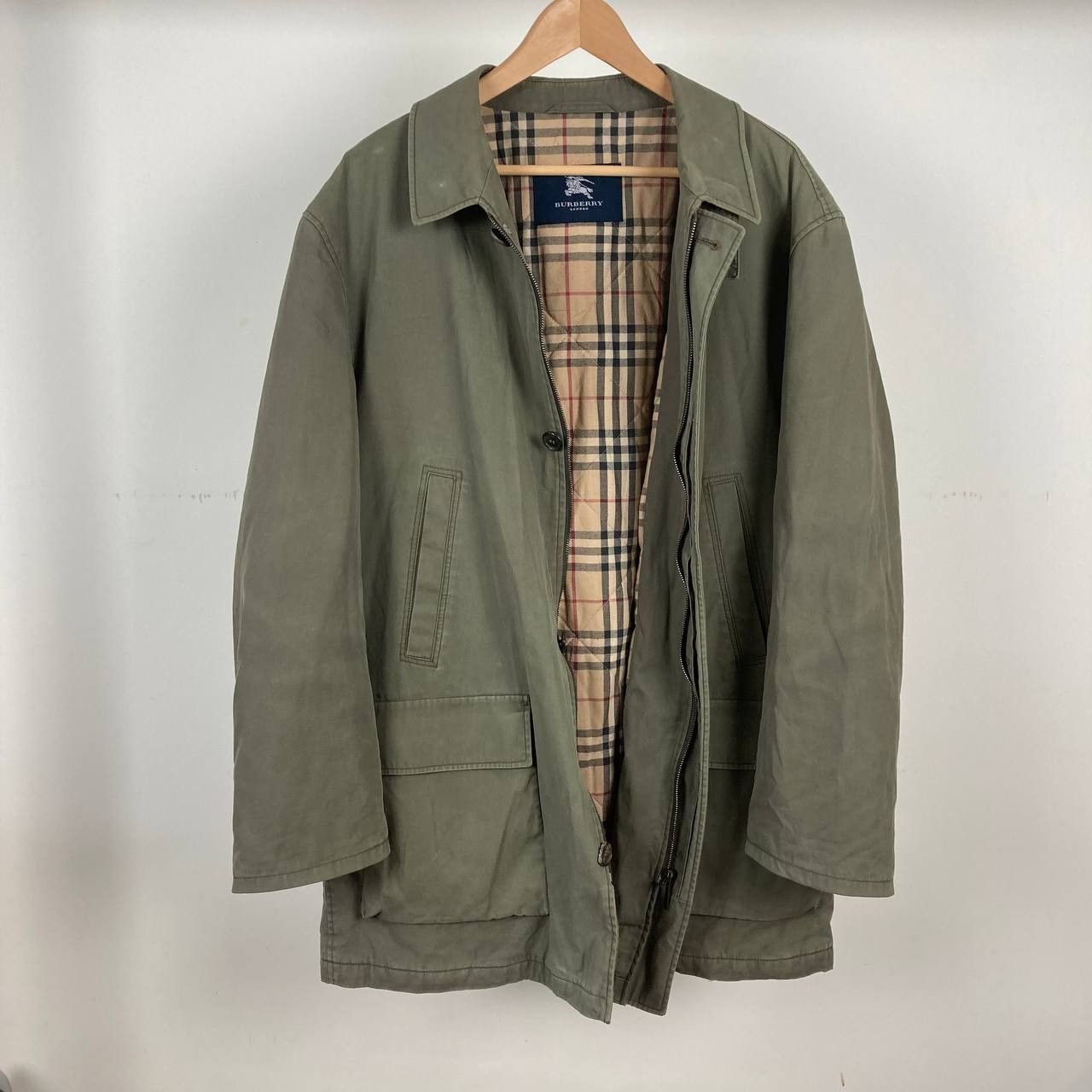 Vintage 80s Burberry Nova Check Lined Leather Jacket Womens Size XL