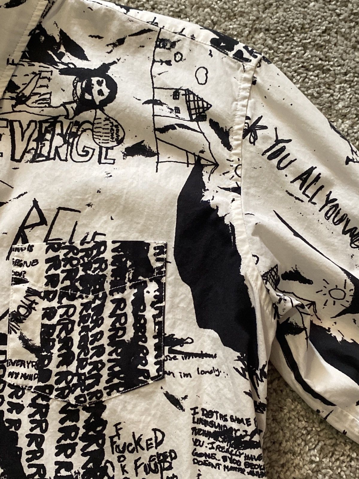 Revenge Revenge White Graffiti KILL Button Up Shirt M Size US M / EU 48-50 / 2 - 2 Thumbnail