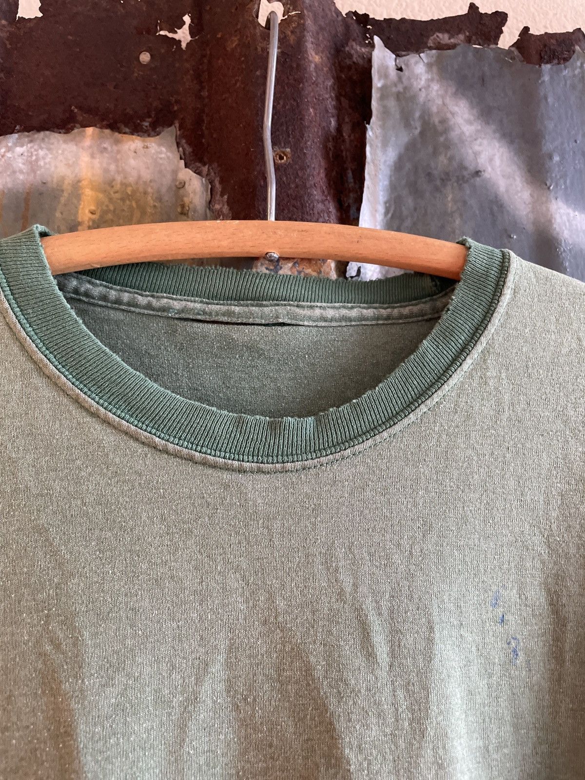 Made In Usa × Vintage Vintage faded Green Ringer T Shirt
