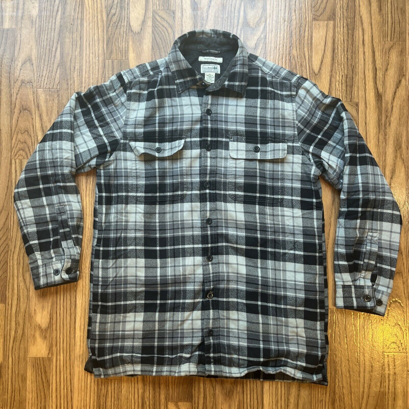 Vintage LL Bean Fleece Lined Flannel Shirt Jacket Men’s Medium Black ...