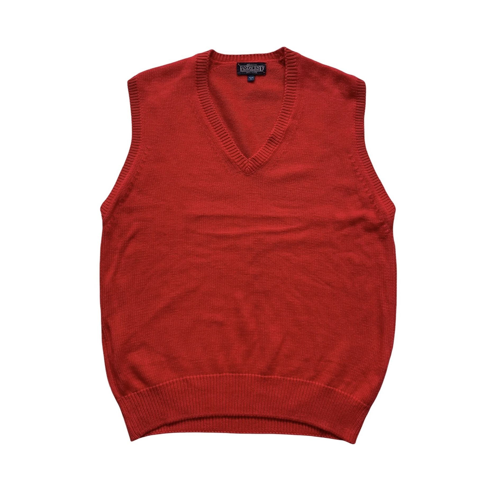 Vintage 1990s 90s Lands End Cotton Vest Made in USA L Large
