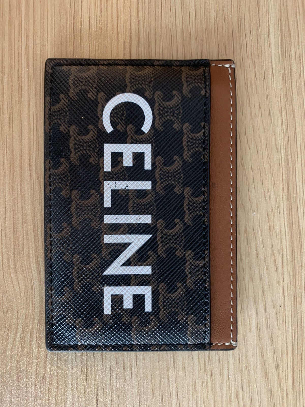 Celine CARD HOLDER IN TRIOMPHE CANVAS WITH CELINE PRINT TAN