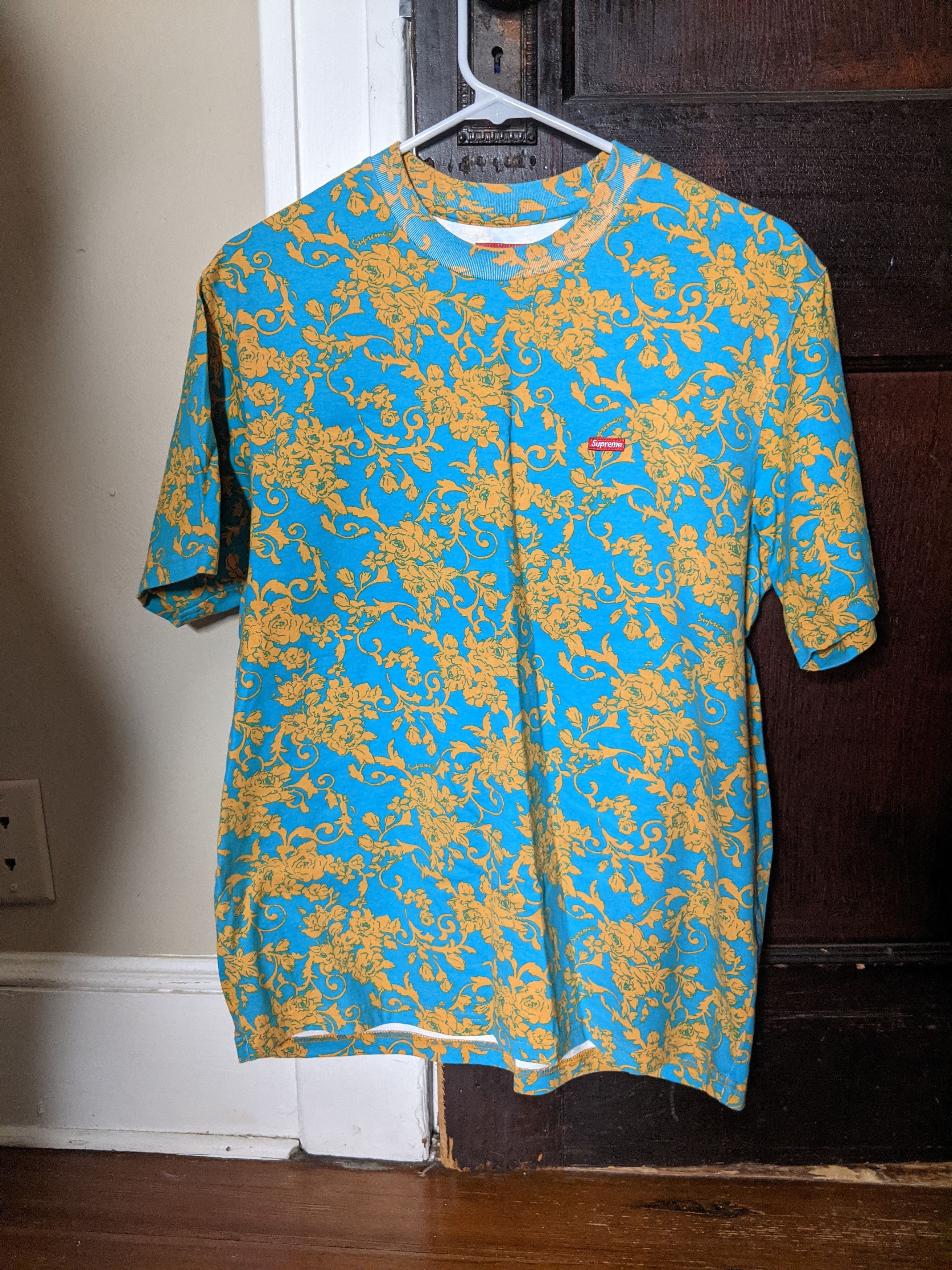 Turquoise floral box logo t-shirt