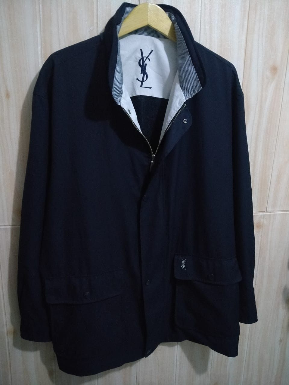 image of Big Logo Vintage YVES Saint Laurent X YSL Jacket in Dark Navy, Men's (Size Large)