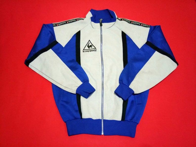 Vintage 90's Le Coq Sportif Track Top Jacket Large Black Gray Multicolor Jacket Le Coq Sportif Zipper Le Coq Sportif Logo Jacket Size L