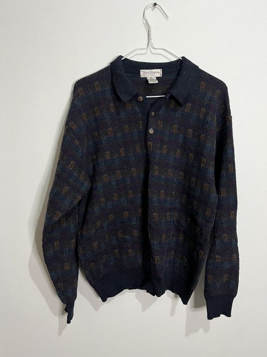 Tricots St. Raphael Box quarter button up pure wool long sleeve collard ...